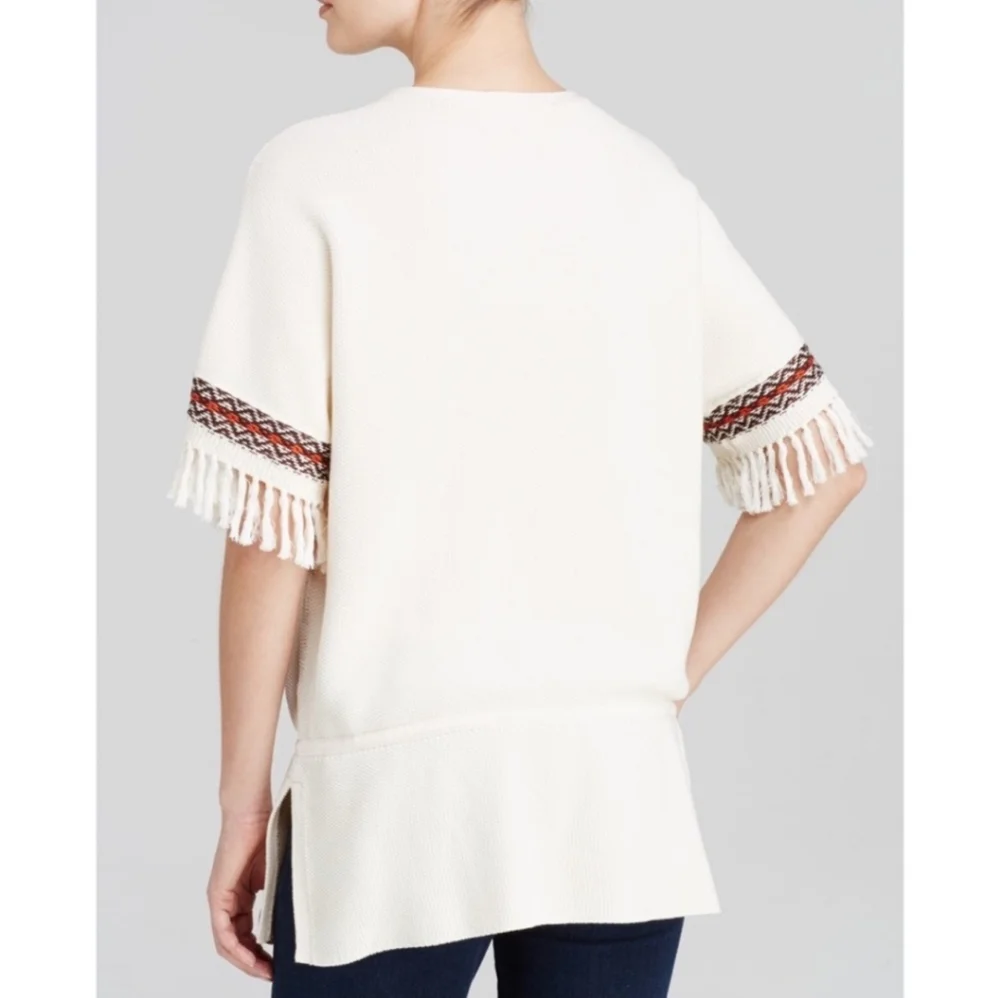 Tory Burch Ganni Fringe Knit Embroidered Top L